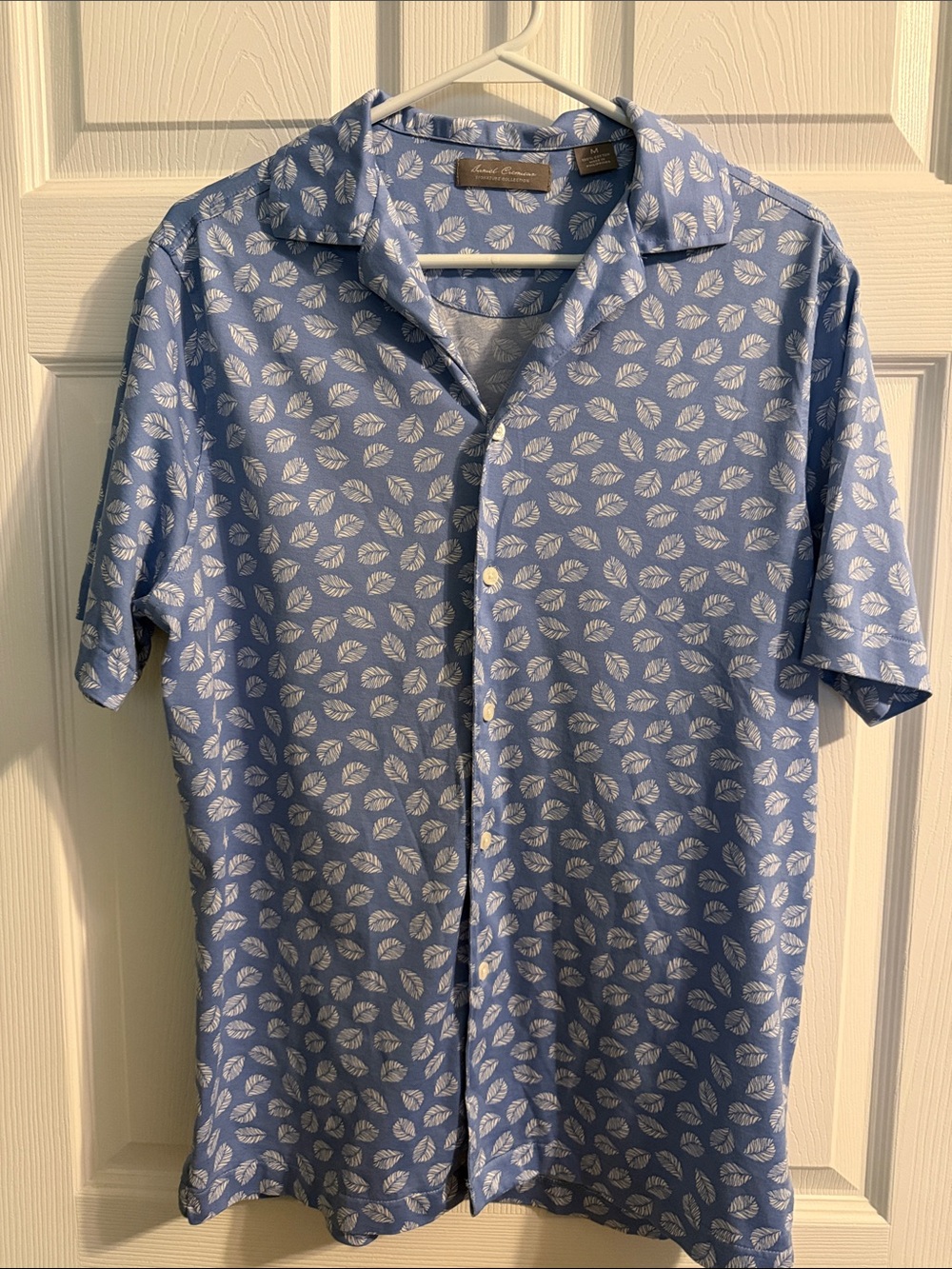 Daniel Cremieux Blue Leaf-Print Short Sleeve Button-Down Shirt